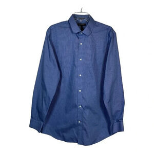 BANANA REPUBLIC STANDARD FIT BLUE MINI CHECK NON-IRON COTTON BUTTON DOWN‎ LARGE